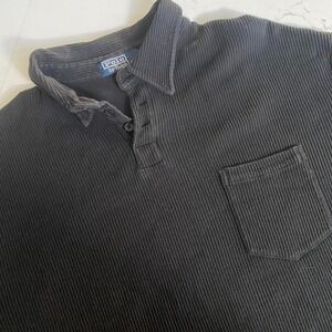 Polo Ralph Lauren Men's Black Ribbed Polo Shirt XXL Pocket Cotton